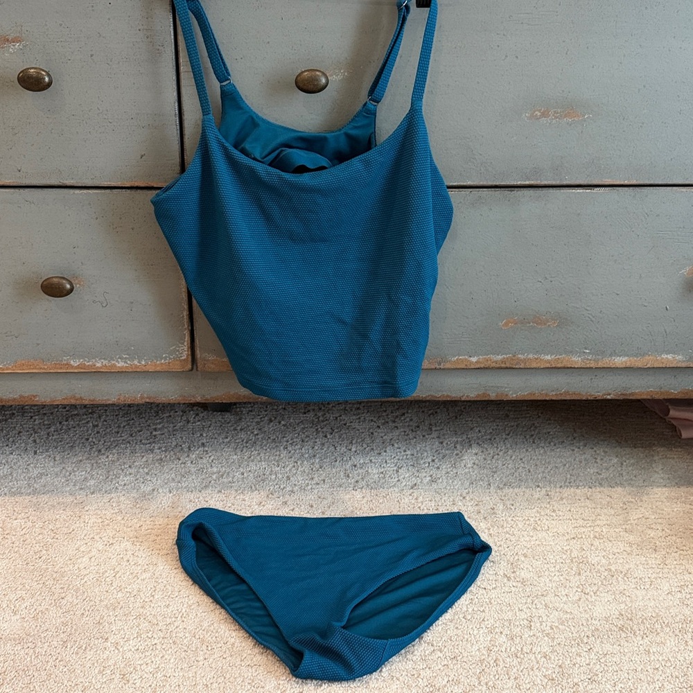 Athleta Teal women’s tankini size L top size M hi waist bottom
